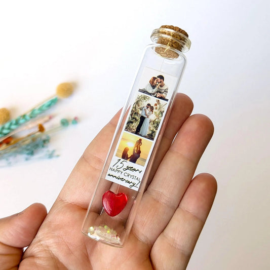 15th Anniversary Red Crystal Heart Message Bottle
