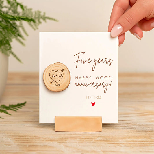 5th Anniversary Wood Slice Keepsake Card