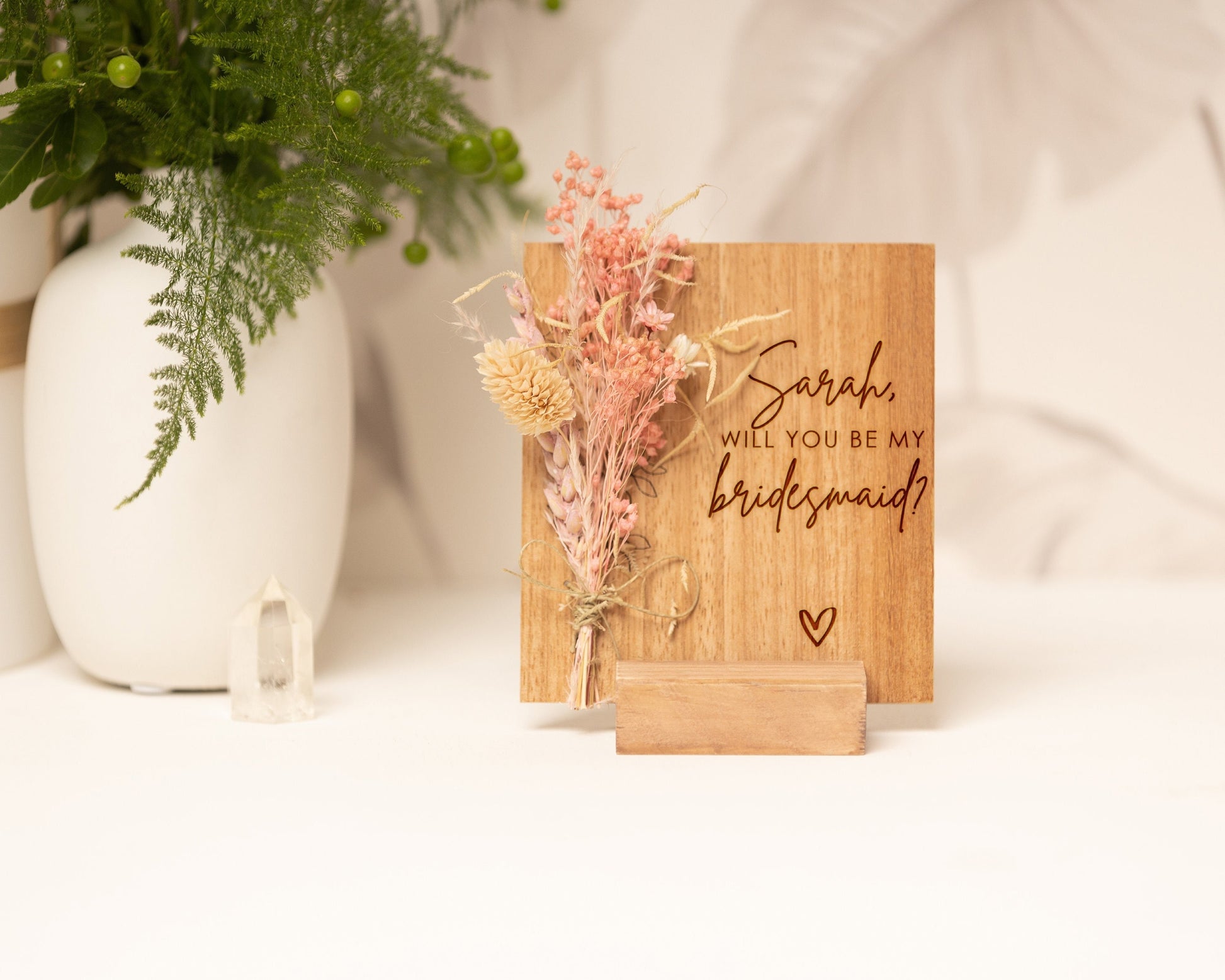 Will You Be My Bridesmaid Dried Flower Card handmade with natural dried flowers