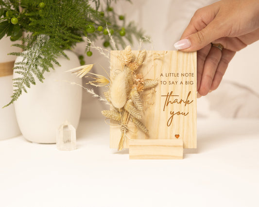A Little Note to Say a Big Thank You Dried Flower Card handmade with natural dried flowers