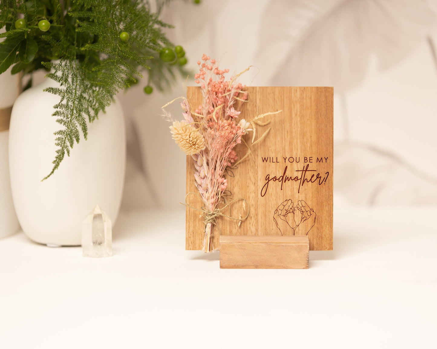 Will You Be My Godmother Dried Flower Card handmade with natural dried flowers