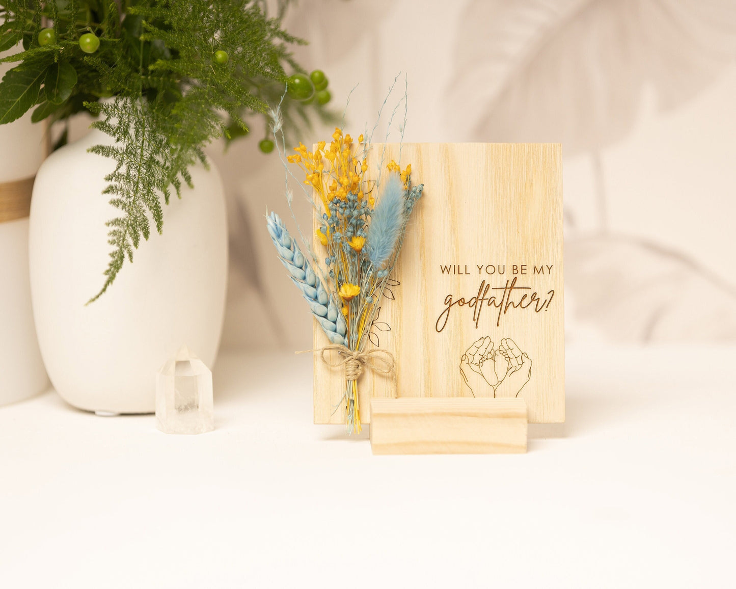 Will You Be My Godfather Dried Flower Card handmade with natural dried flowers