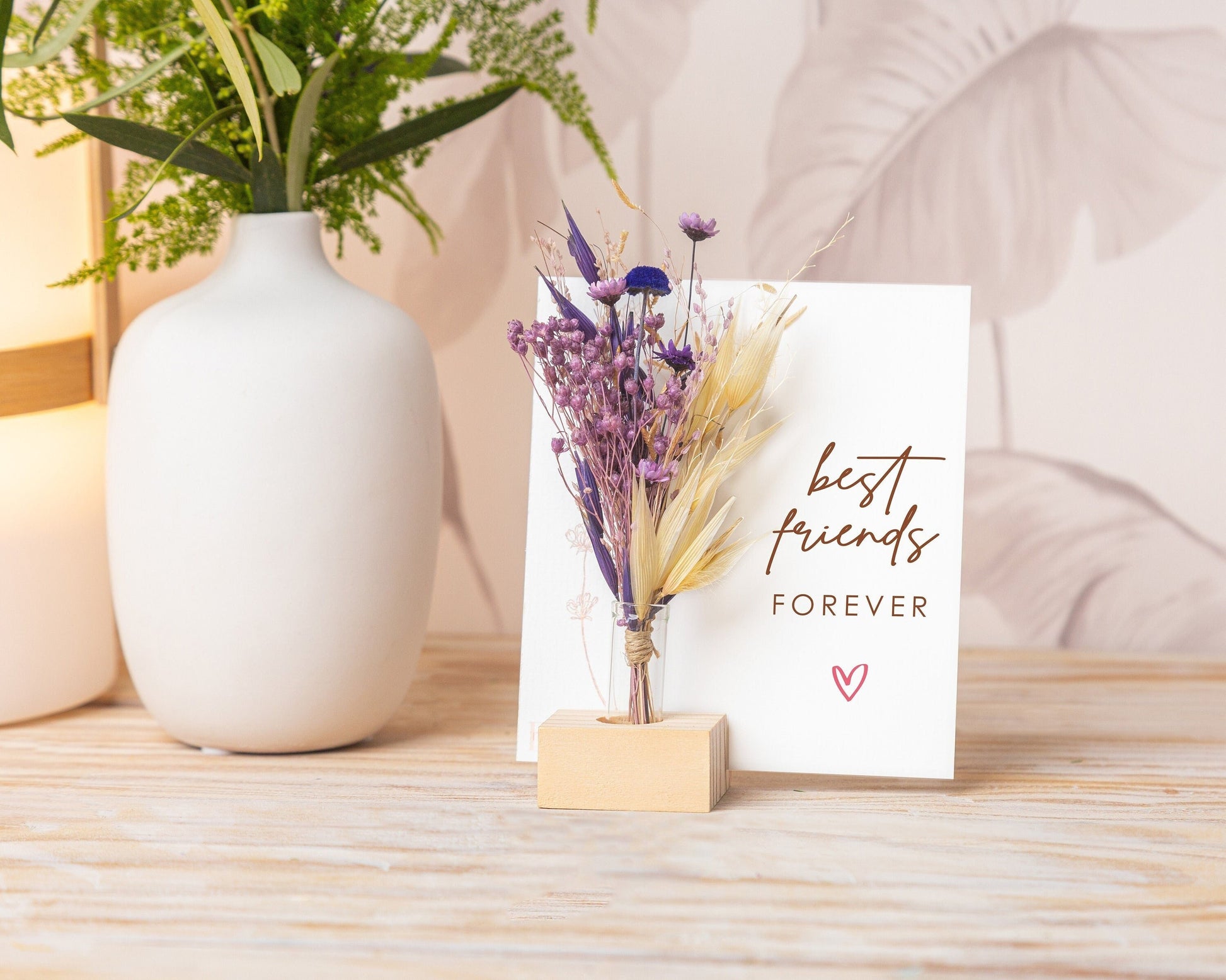 Best Friends Forever Dried Flower Card handmade with natural dried flowers