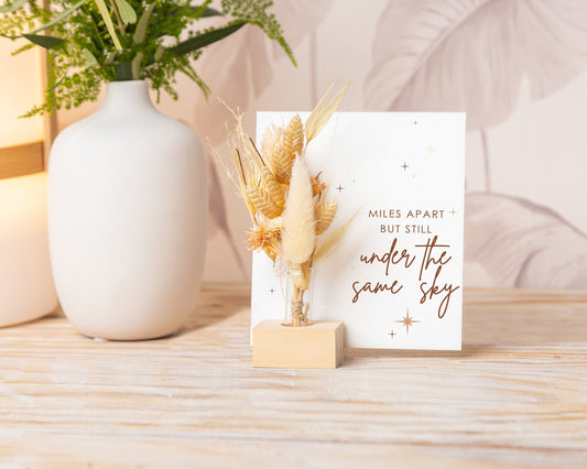 Miles Apart Under the Same Sky Dried Flower Card handmade with natural dried flowers