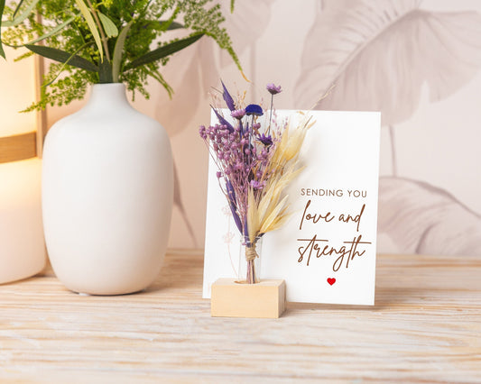 Sending You Love and Strength Dried Flower Card handmade with natural dried flowers