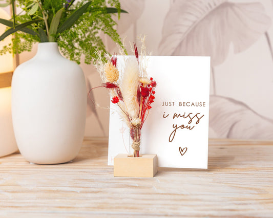 Just Because I Miss You Dried Flower Card handmade with natural dried flowers