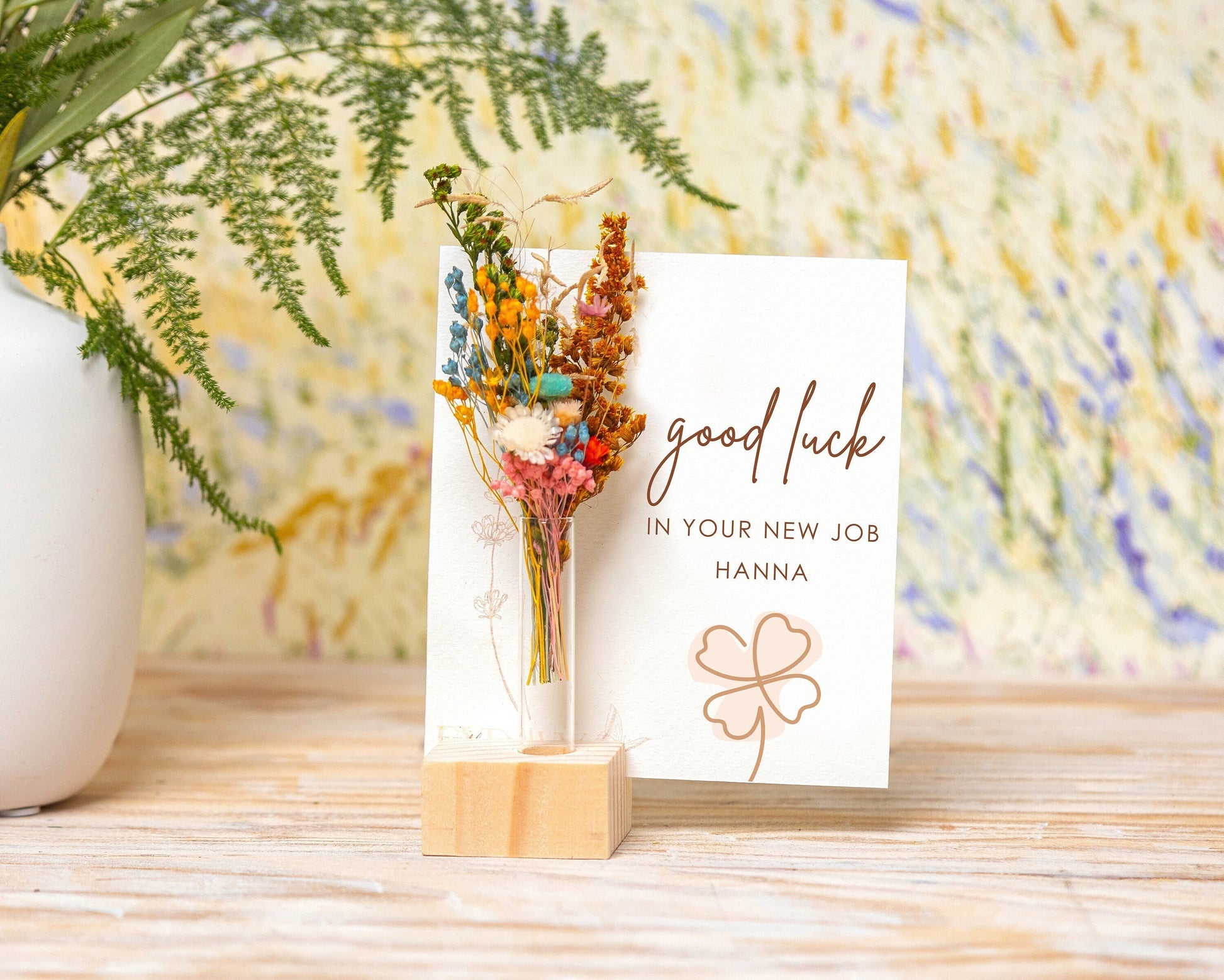Good Luck in Your New Job Dried Flower Card handmade with natural dried flowers