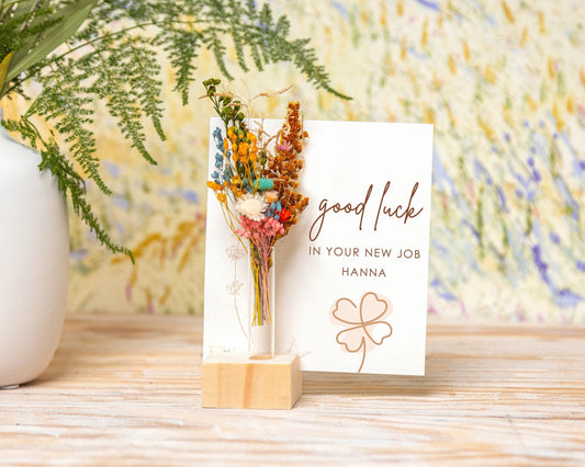 Good Luck in Your New Job Dried Flower Card handmade with natural dried flowers