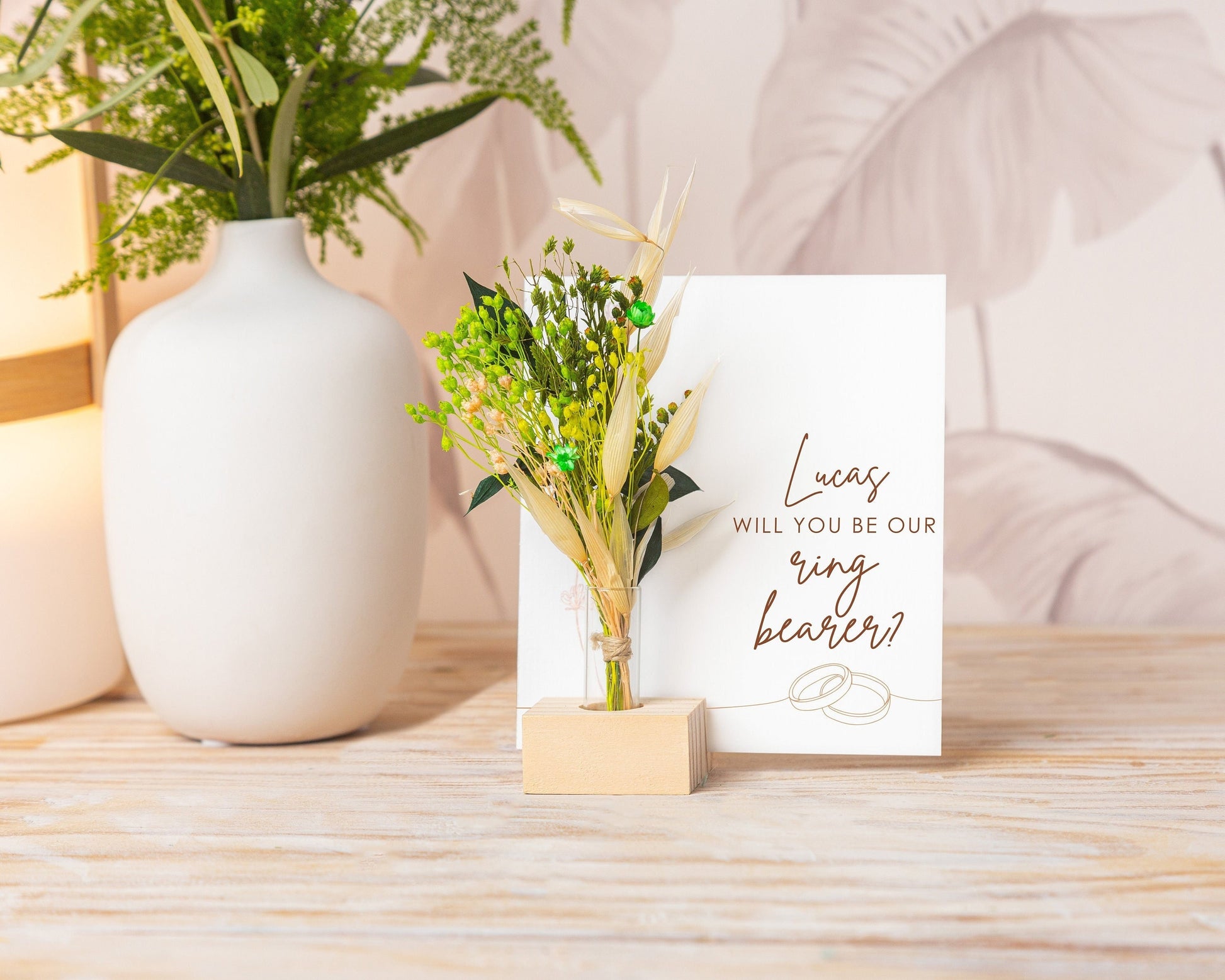 Will You Be Our Ring Bearer Dried Flower Card handmade with natural dried flowers