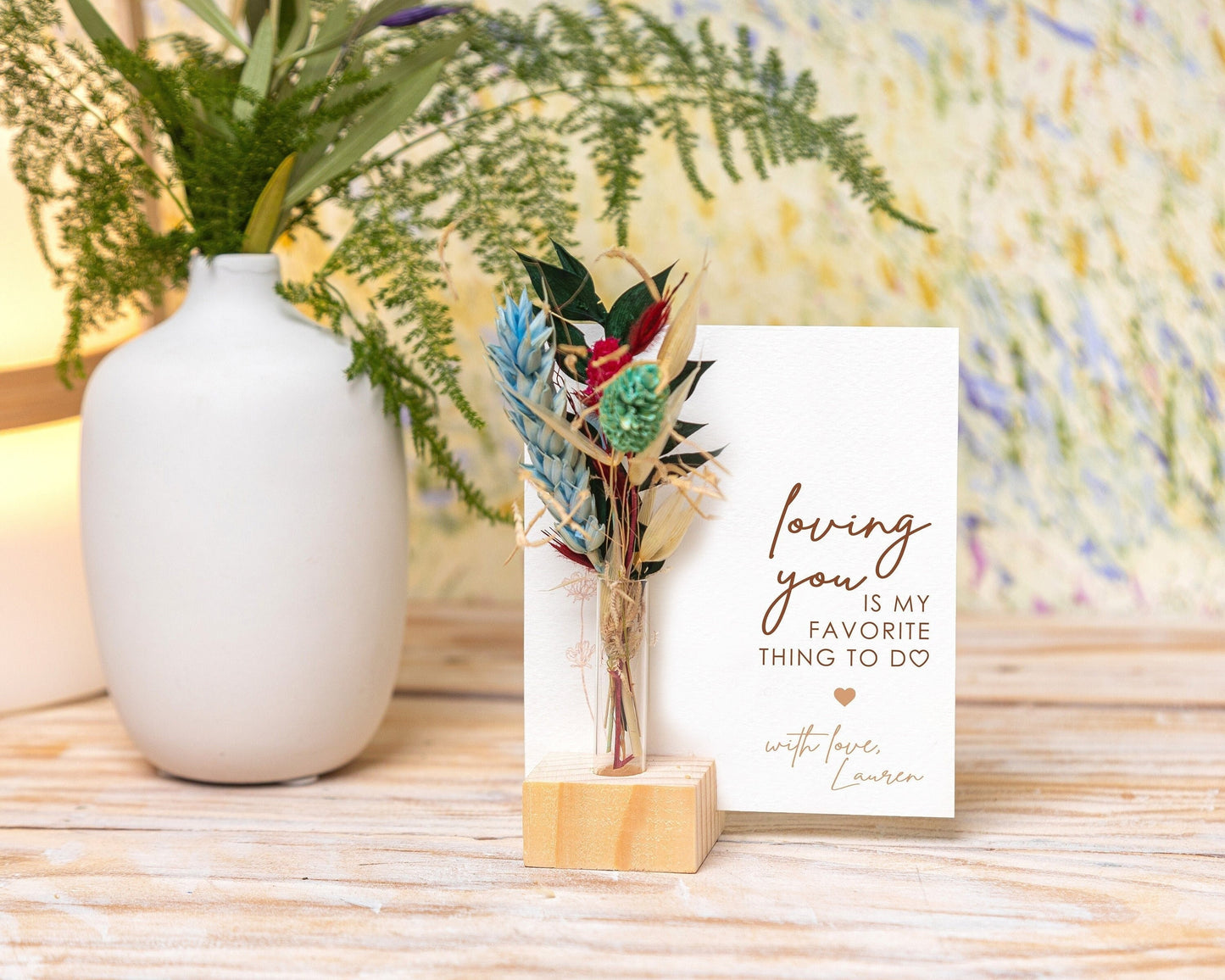 Loving You Is My Favorite Thing Dried Flower Card handmade with natural dried flowers