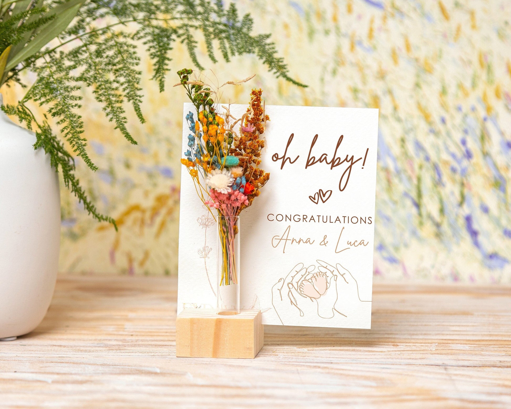 Oh Baby Congratulations Dried Flower Card handmade with natural dried flowers