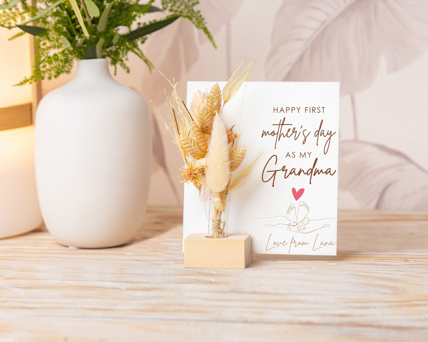 First Mother’s Day as Grandma Dried Flower Card handmade with natural dried flowers