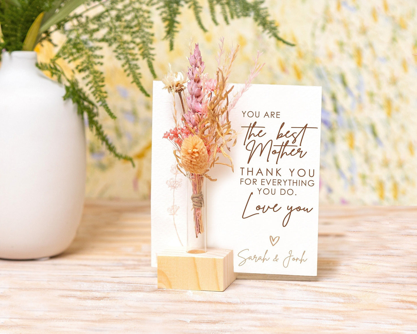 Thank You Mom Dried Flower Card handmade with natural dried flowers