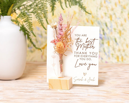 Thank You Mom Dried Flower Card handmade with natural dried flowers