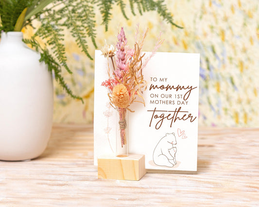Happy First Mother’s Day Together Dried Flower Card handmade with natural dried flowers