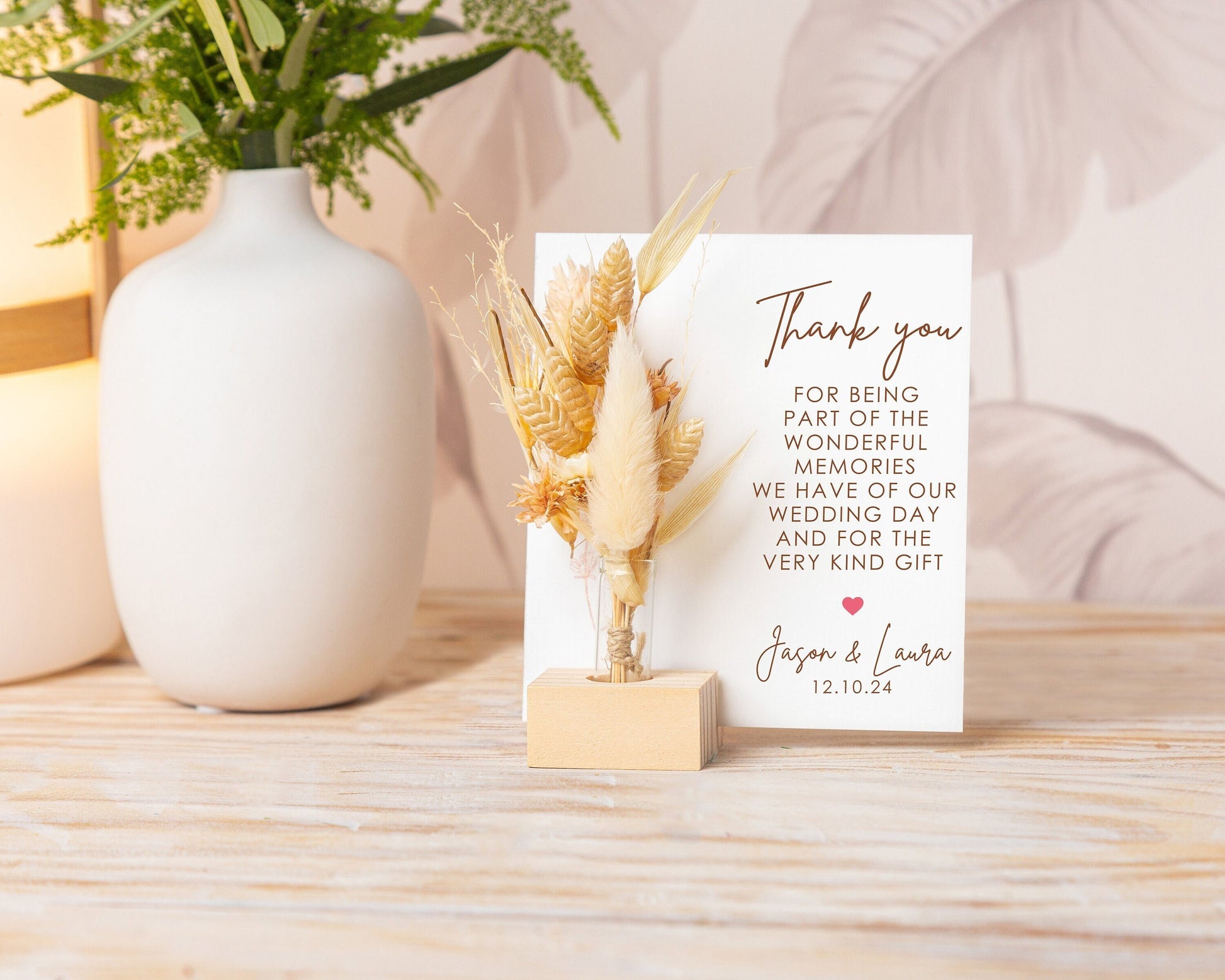 Thank You for the Wedding Gifts Dried Flower Card handmade with natural dried flowers