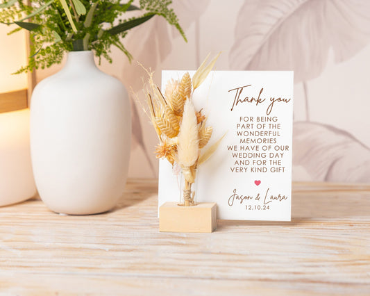 Thank You for the Wedding Gifts Dried Flower Card handmade with natural dried flowers