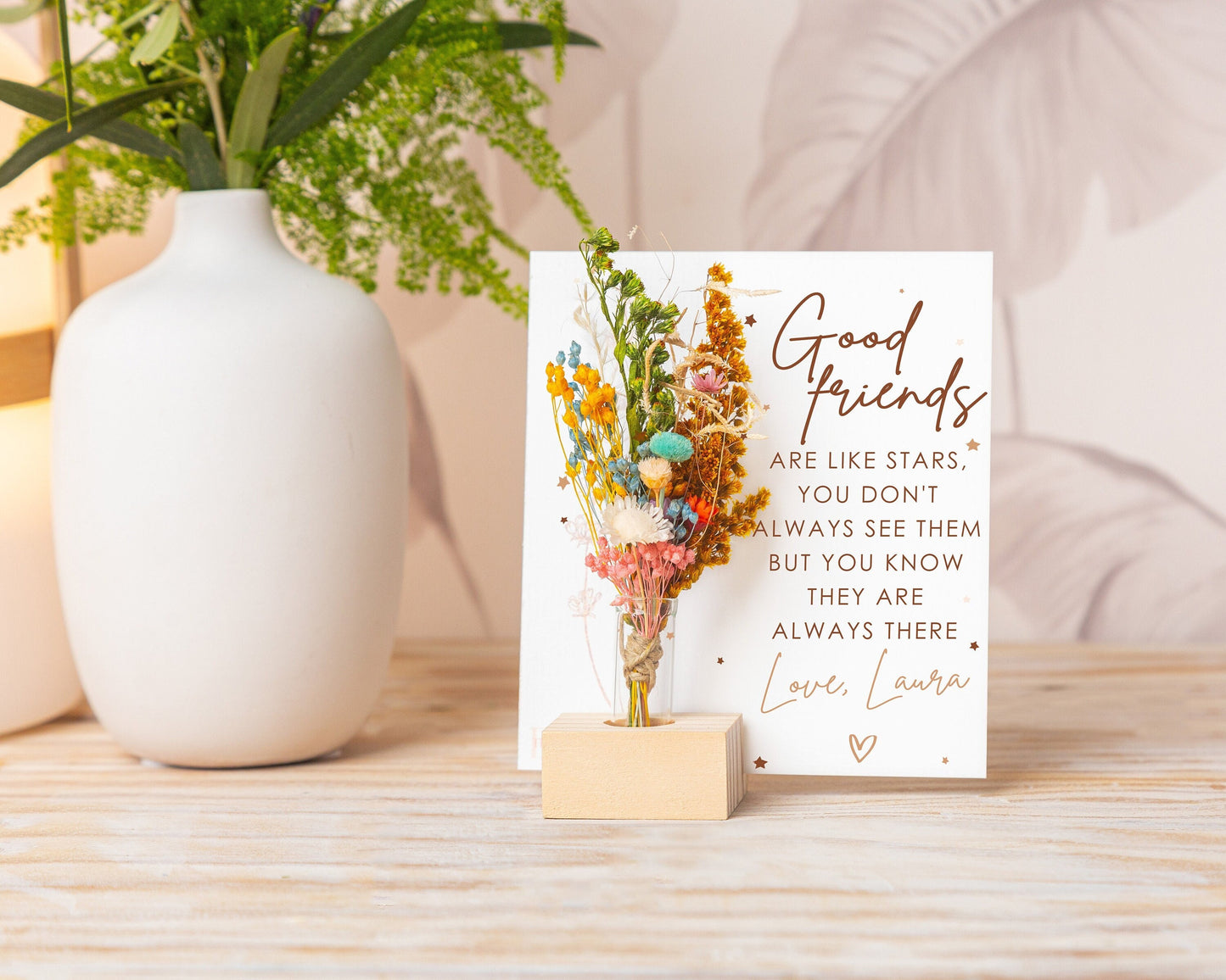Good Friends Are Like Stars Dried Flower Card handmade with natural dried flowers