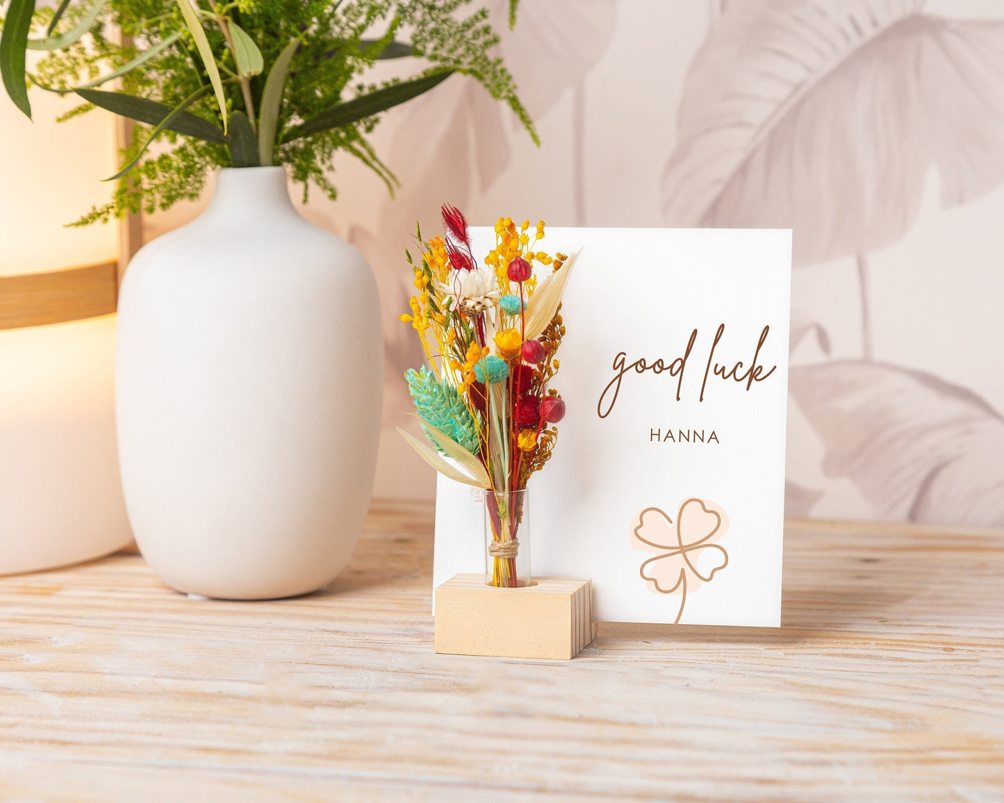 Good Luck Clover Dried Flower Card handmade with natural dried flowers