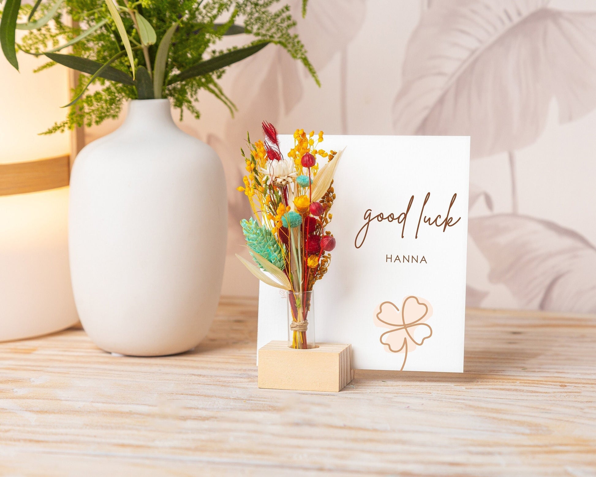 Good Luck Clover Dried Flower Card handmade with natural dried flowers