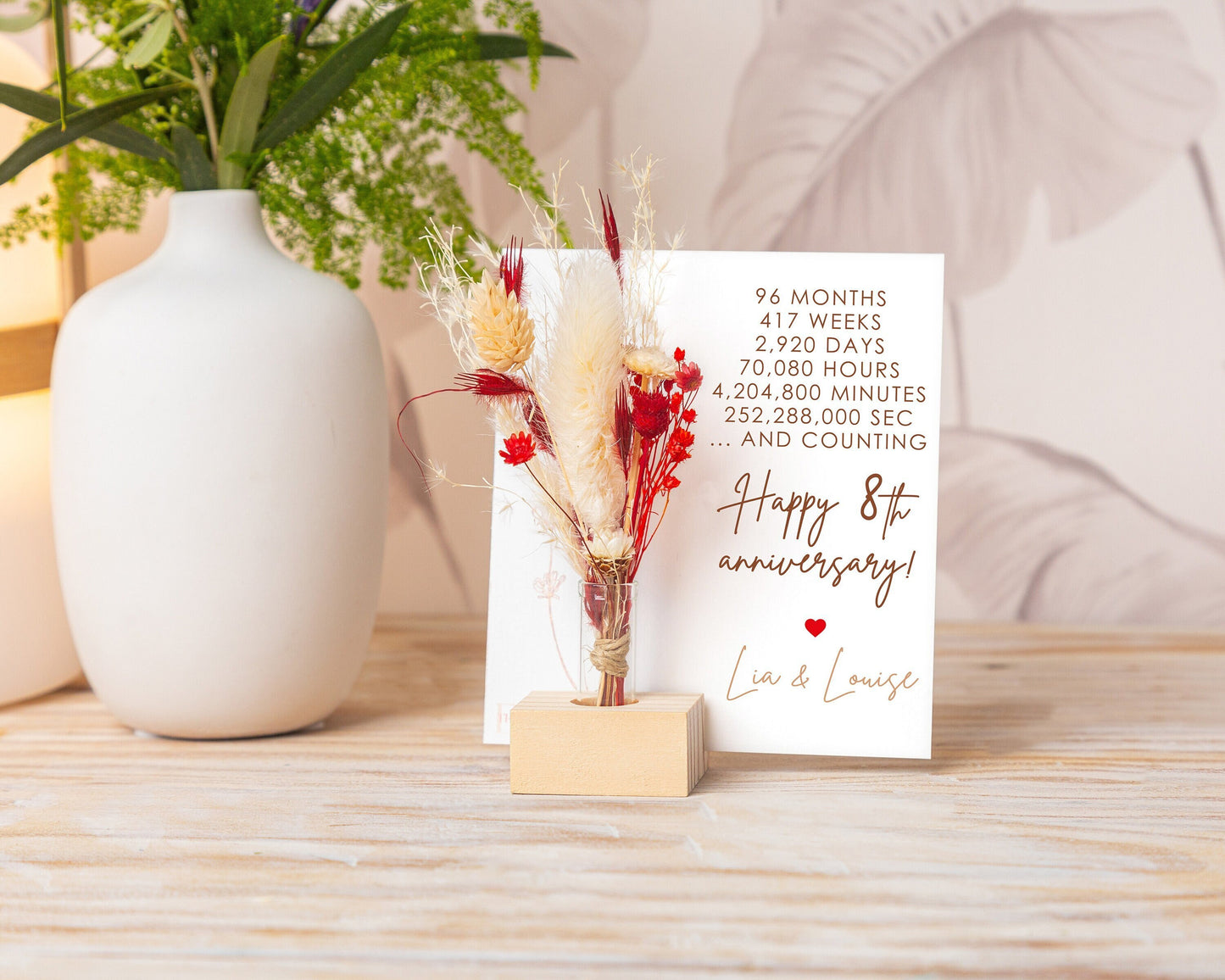 Anniversary Time Together Dried Flower Card handmade with natural dried flowers