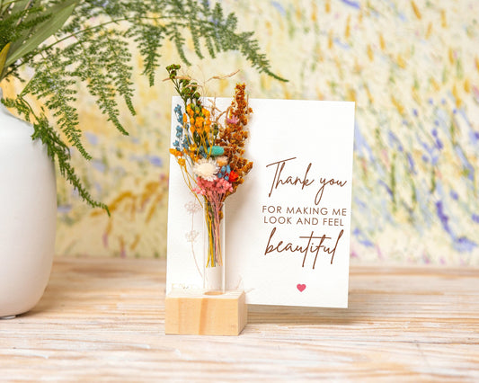 Thank You for Making Me Feel Beautiful Card handmade with natural dried flowers