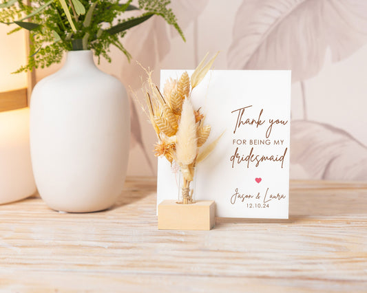 Thank You for Being My Bridesmaid Dried Flower Card handmade with natural dried flowers