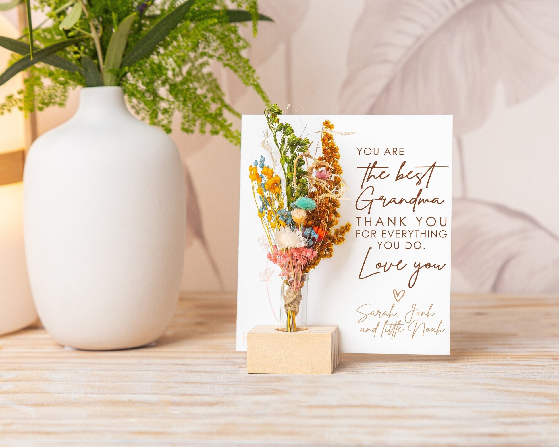 You Are the Best Grandma Dried Flower Card handmade with natural dried flowers