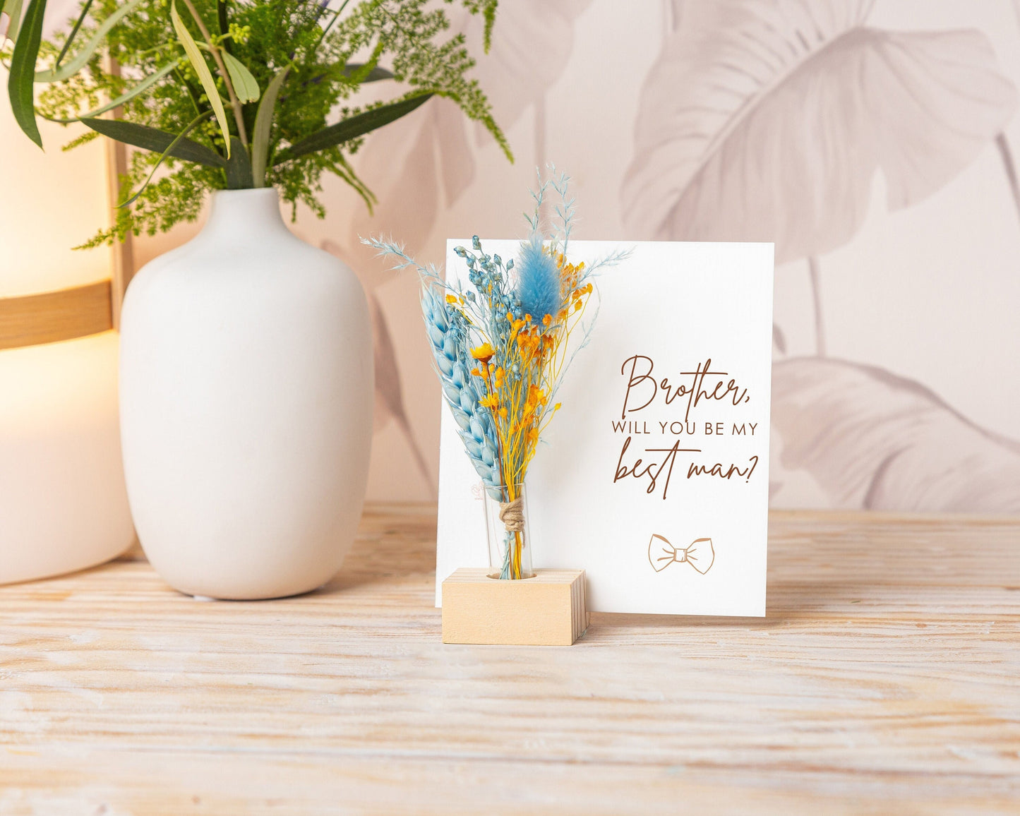 Will You Be My Best Man Dried Flower Card handmade with natural dried flowers