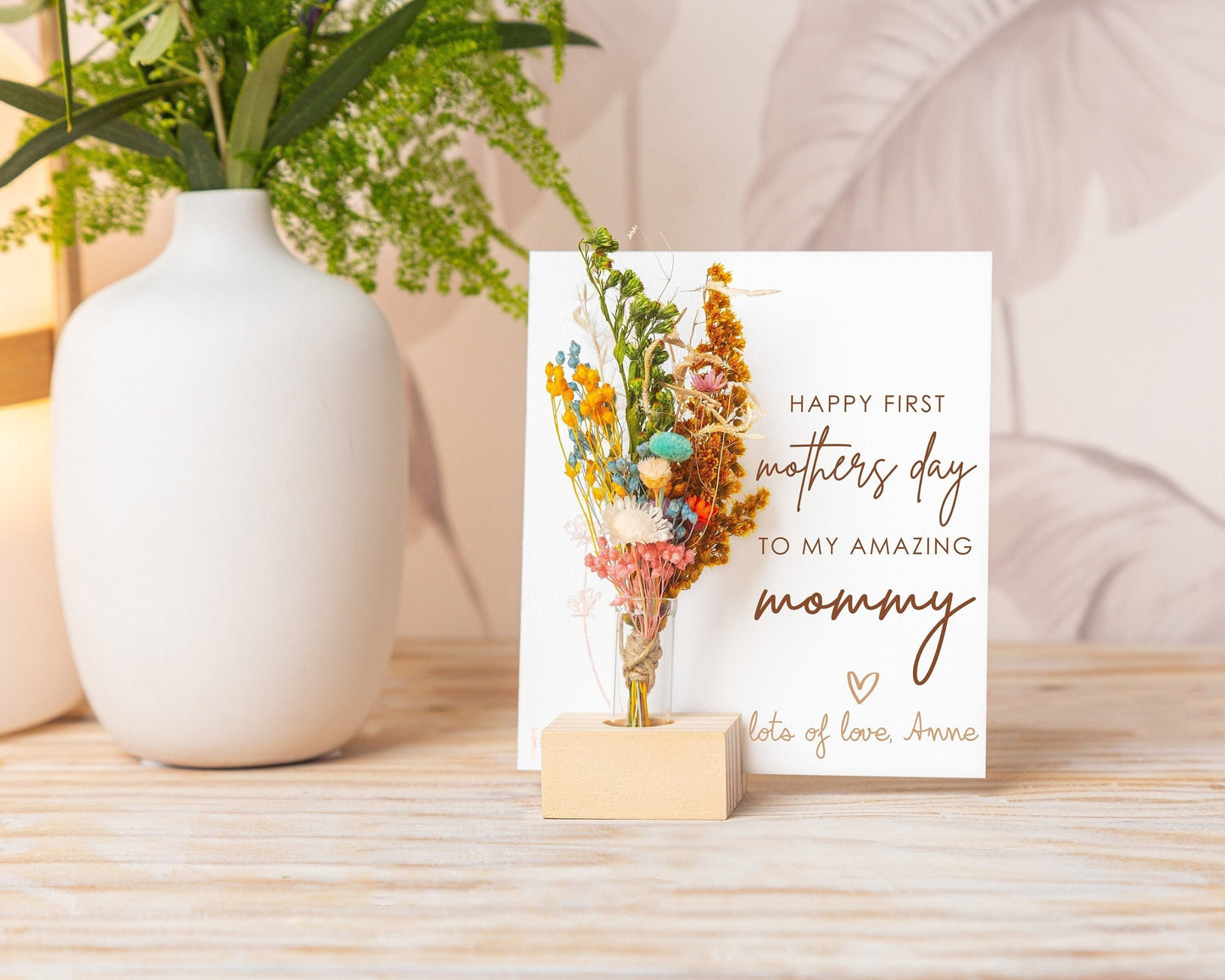 Happy First Mother’s Day Dried Flower Card handmade with natural dried flowers