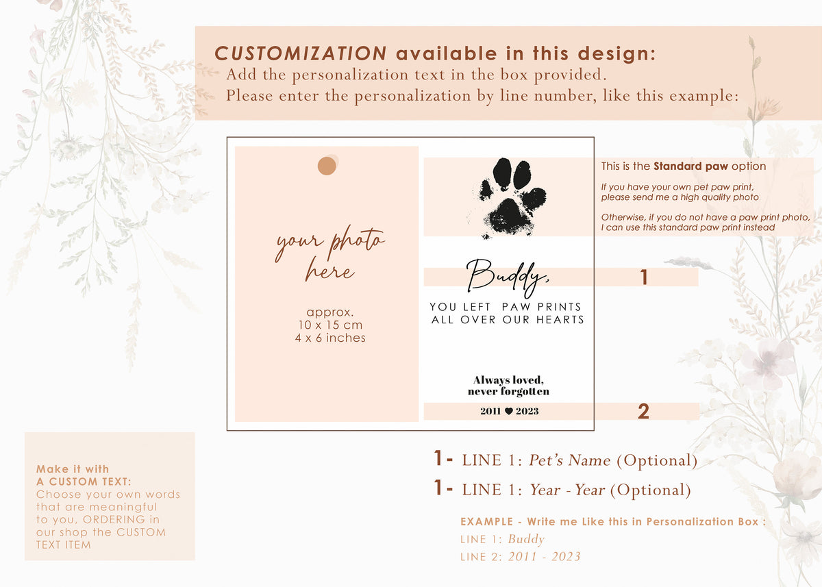 Paw Print Pet Memorial Photo Frame