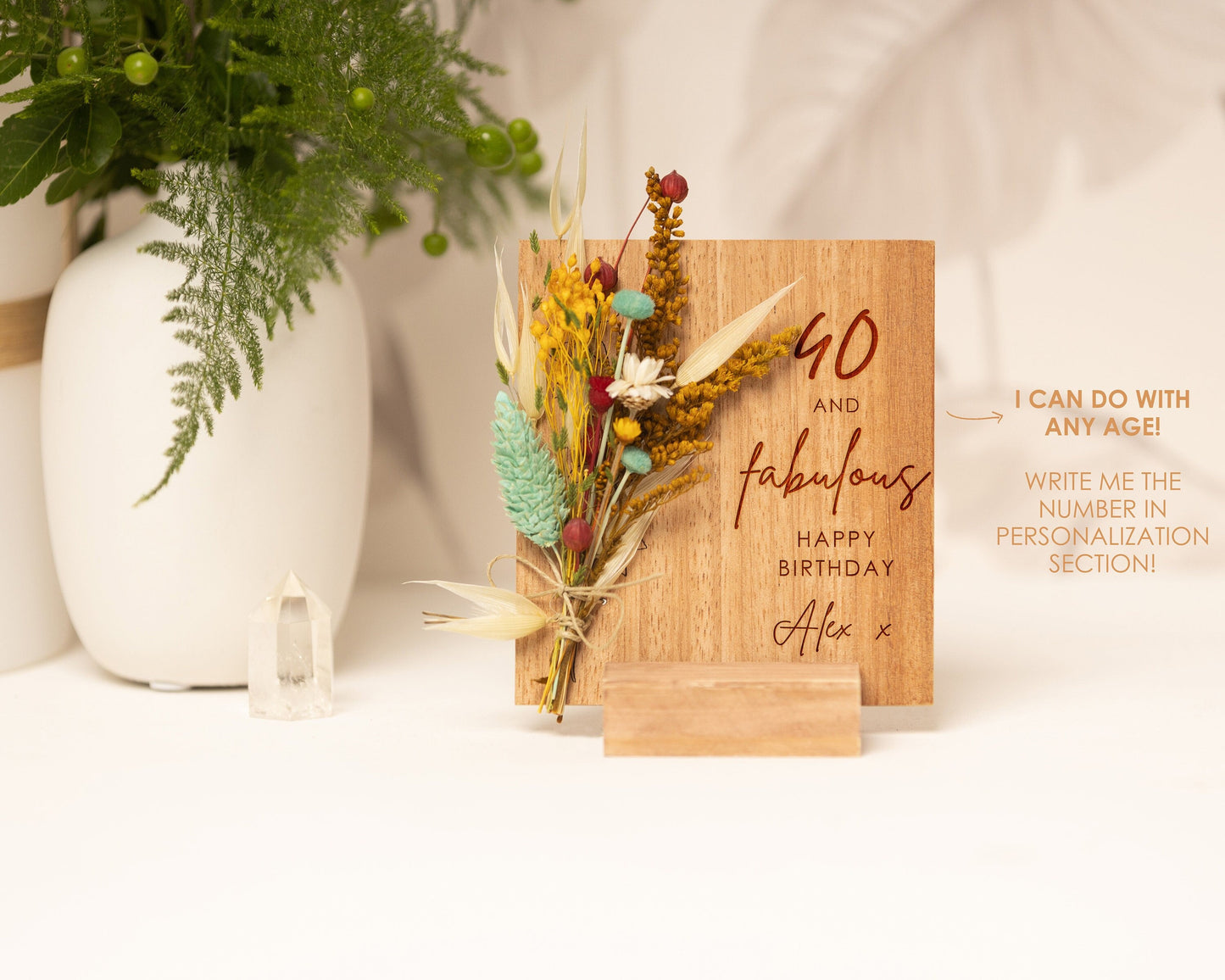 Milestone Birthday Dried Flower Card handmade with natural dried flowers