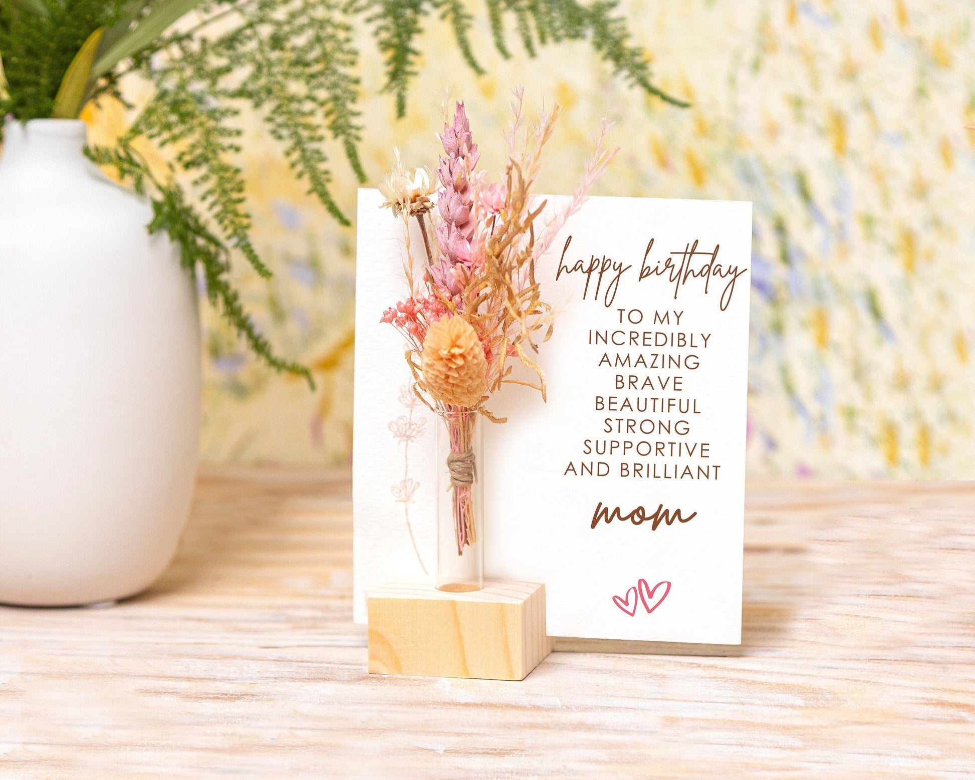 Amazing Mom Birthday Dried Flower Card handmade with natural dried flowers