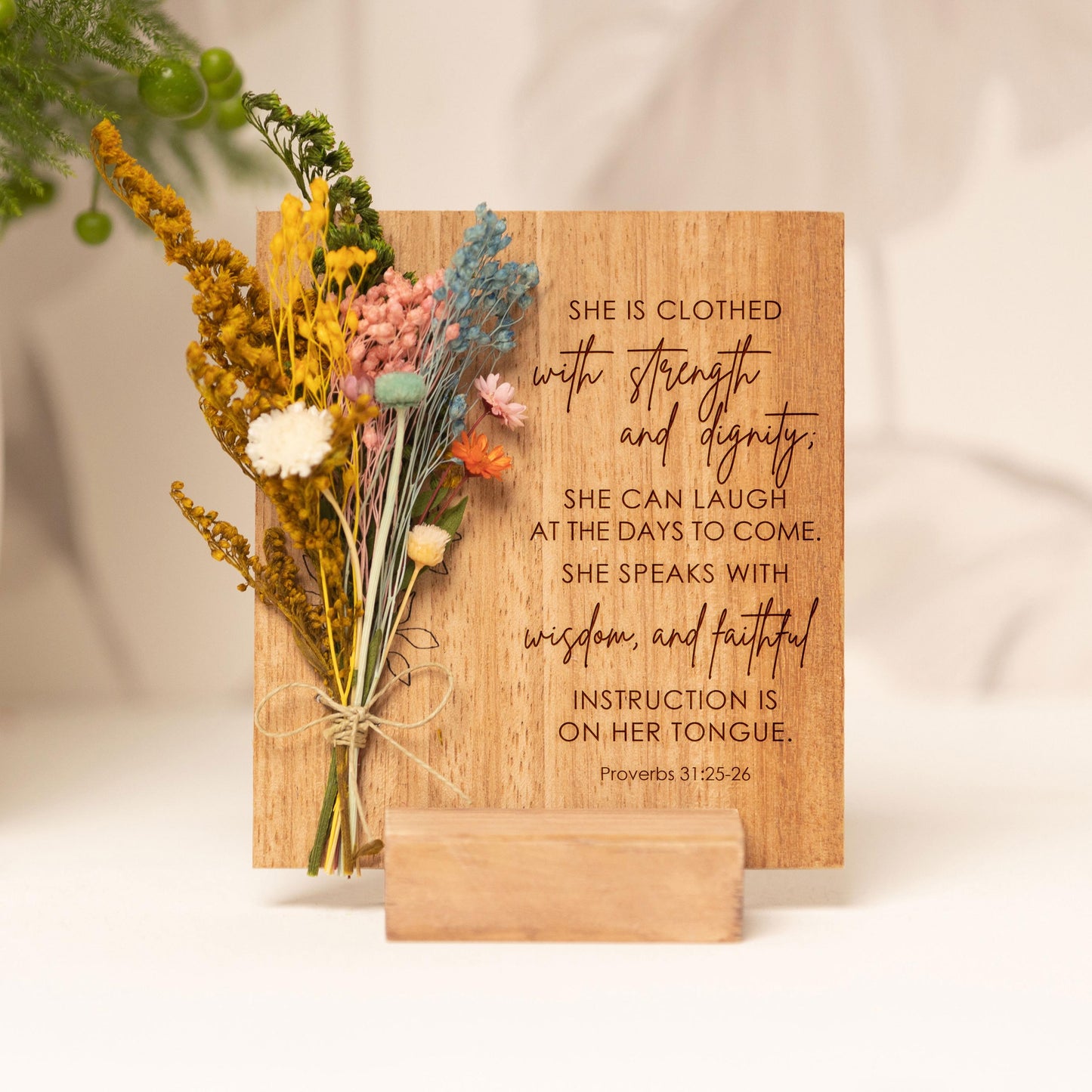 Strength and Honor Proverbs 31 Dried Flower Card handmade with natural dried flowers