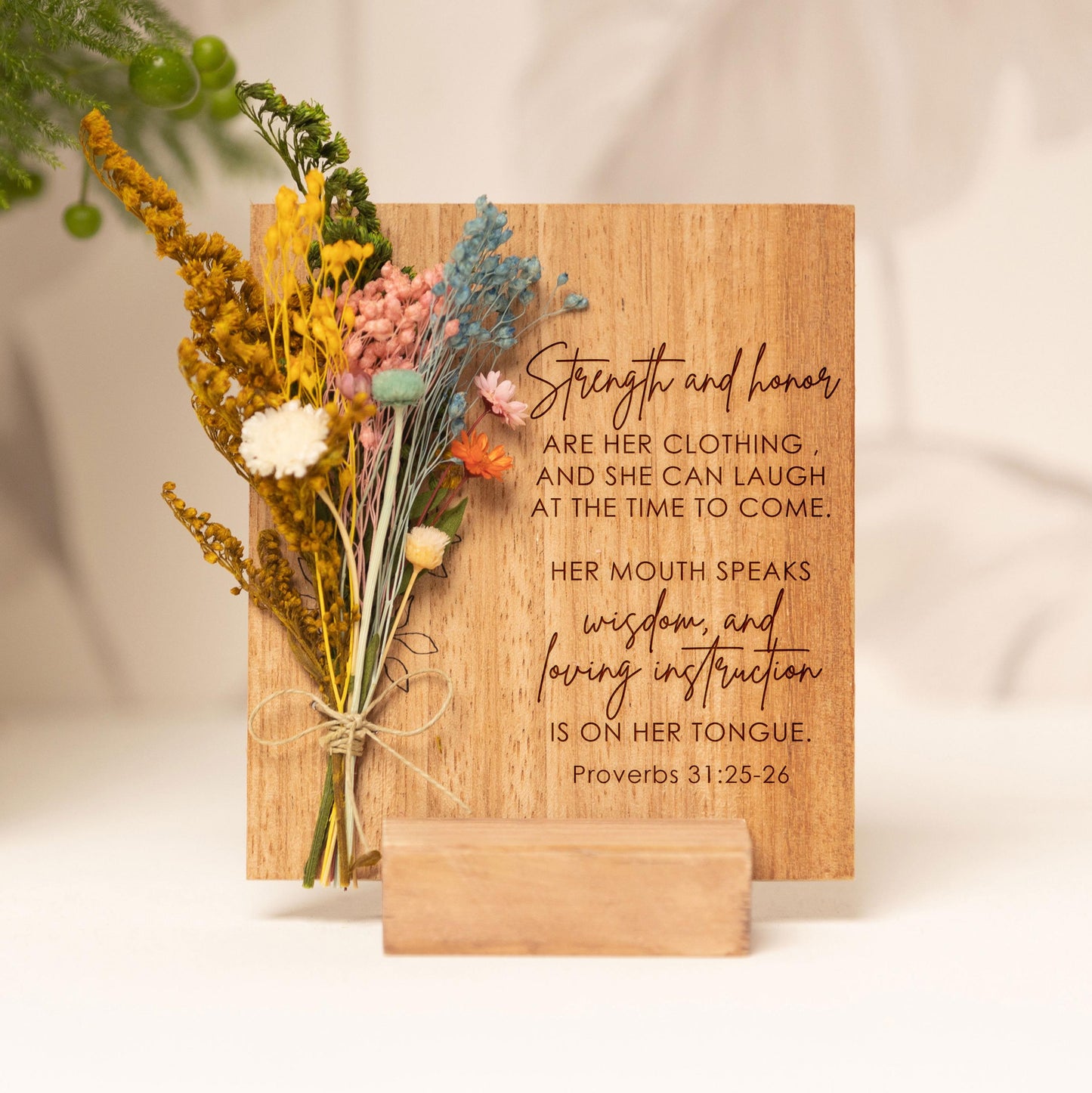 Strength and Honor Are Her Clothing Dried Flower Card handmade with natural dried flowers
