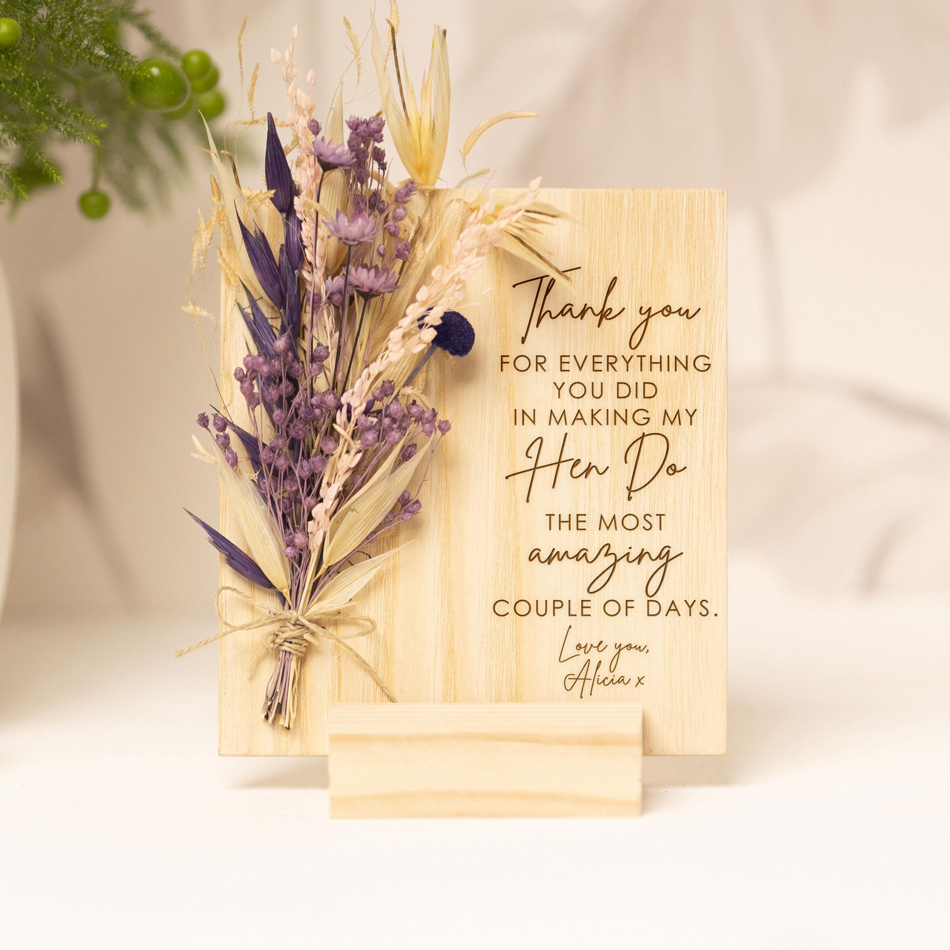 Hen Do Thank You Dried Flower Card handmade with natural dried flowers