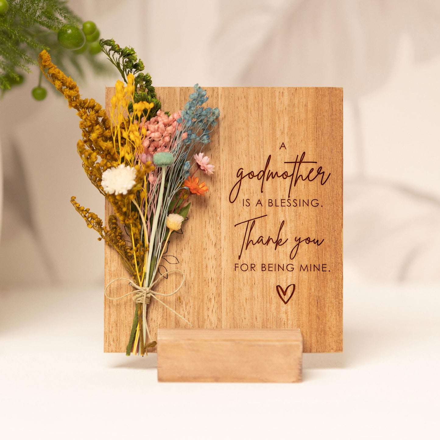 A Godmother Is a Blessing Dried Flower Card handmade with natural dried flowers