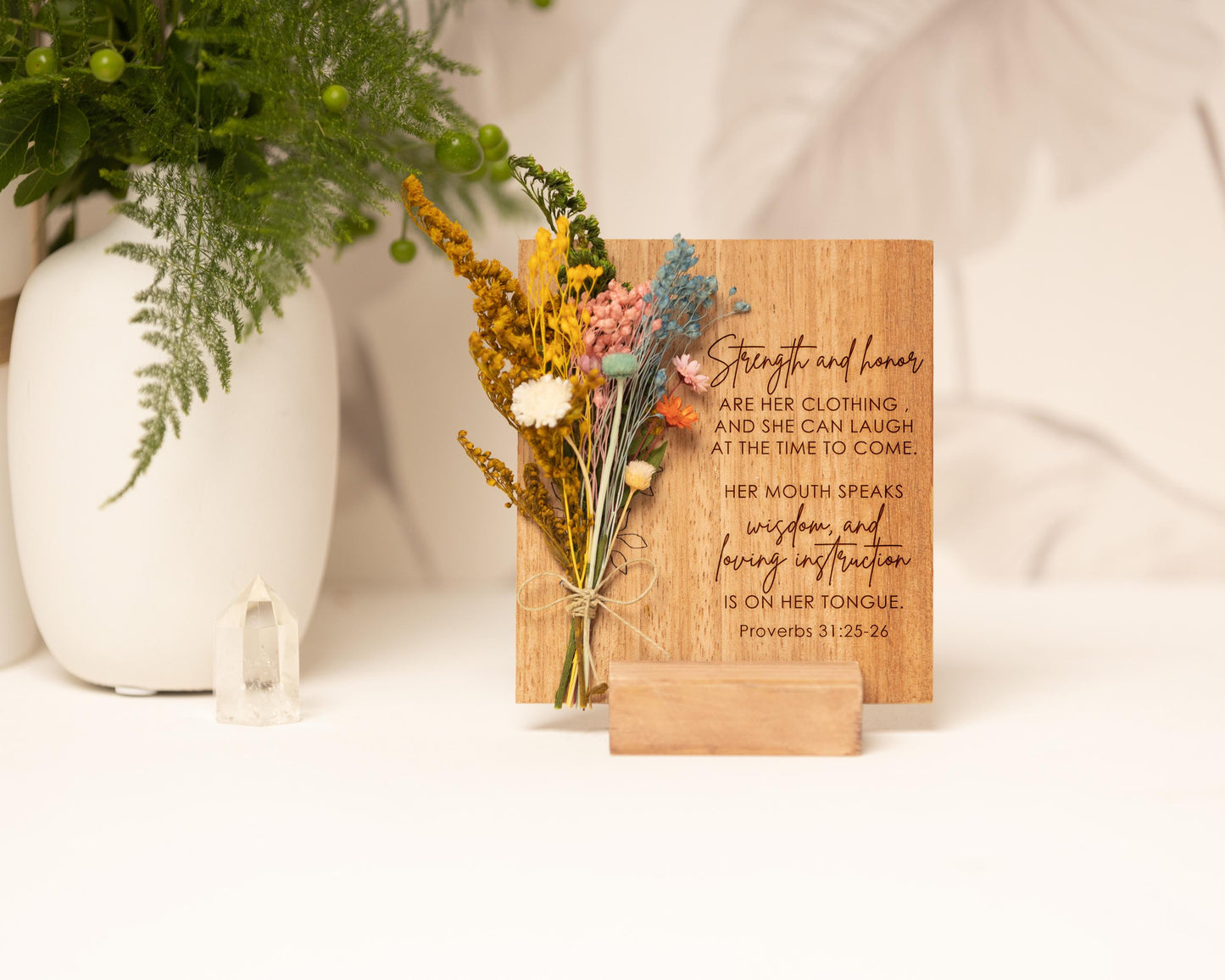 Strength and Honor Are Her Clothing Dried Flower Card, product photo 3