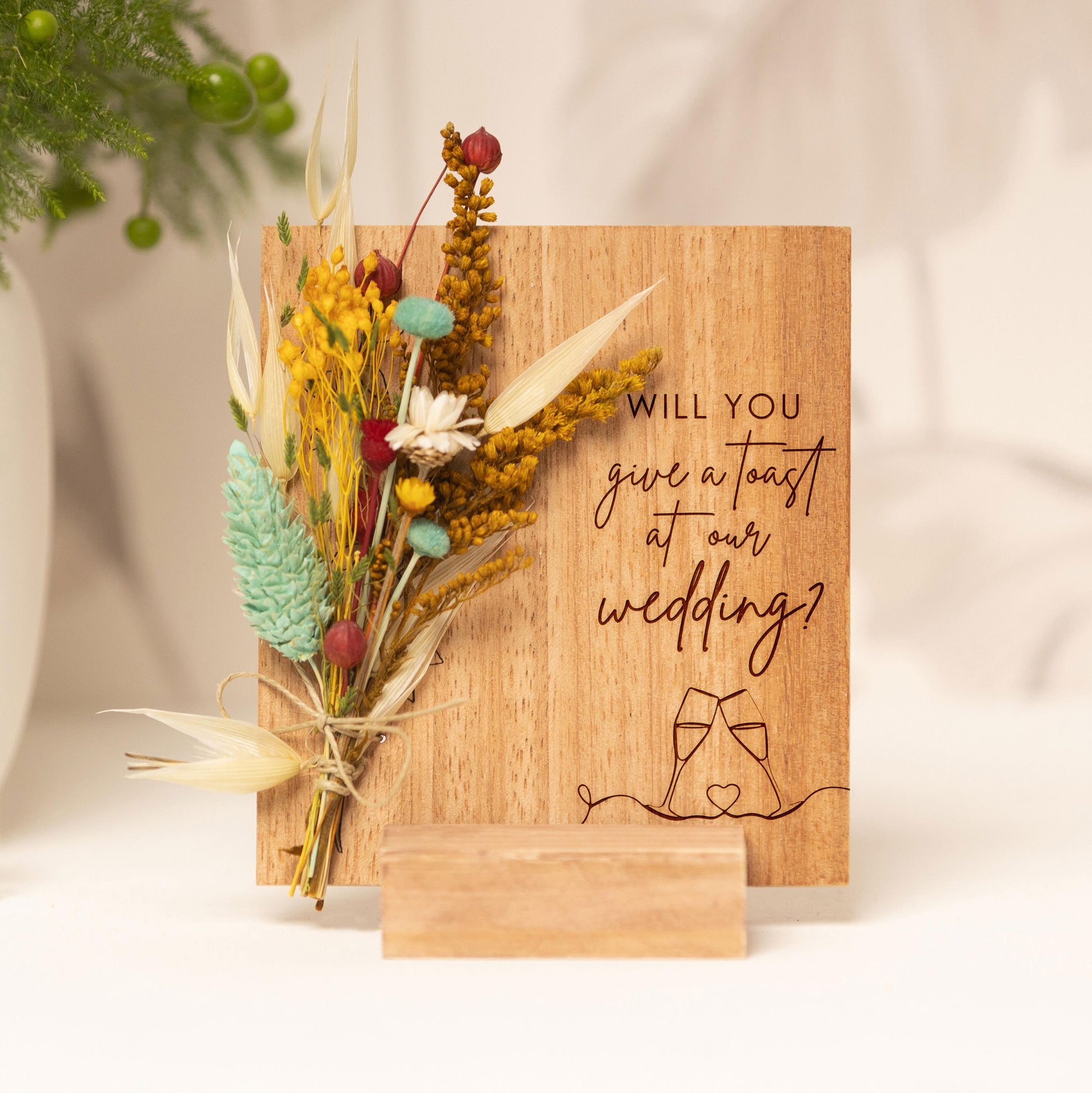 Will You Give a Toast at Our Wedding Card handmade with natural dried flowers