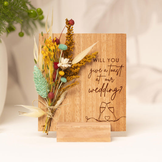 Will You Give a Toast at Our Wedding Card handmade with natural dried flowers