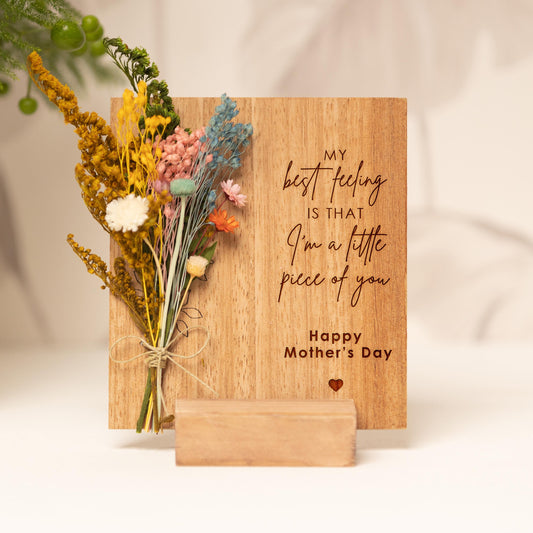 A Little Piece of You Mom Dried Flower Card handmade with natural dried flowers