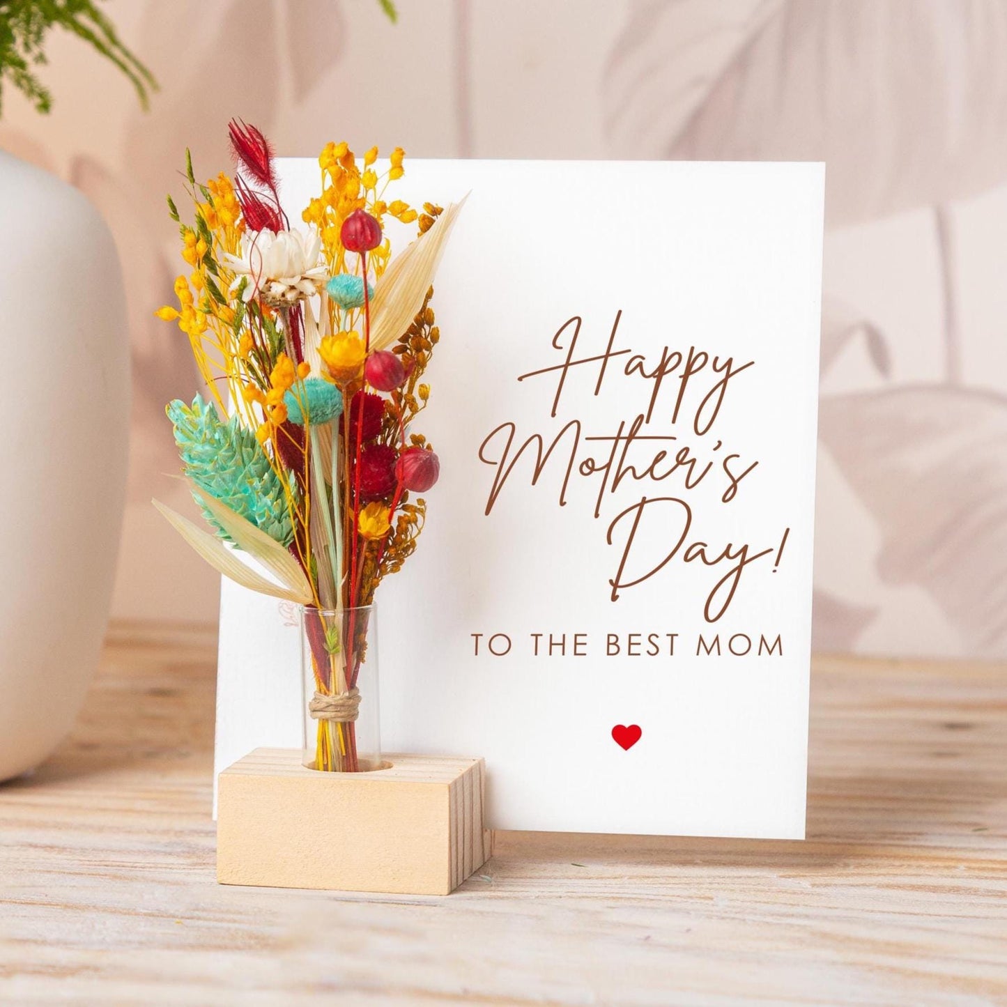 Personalized Mother’s Day Dried Flower Card handmade with natural dried flowers