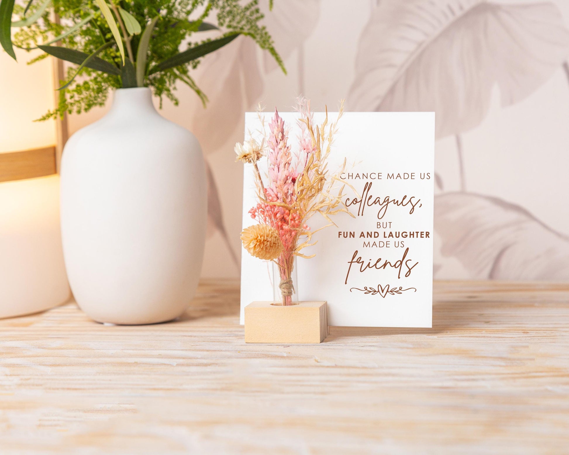 Colleague Dried Flower Thank You Card handmade with natural dried flowers