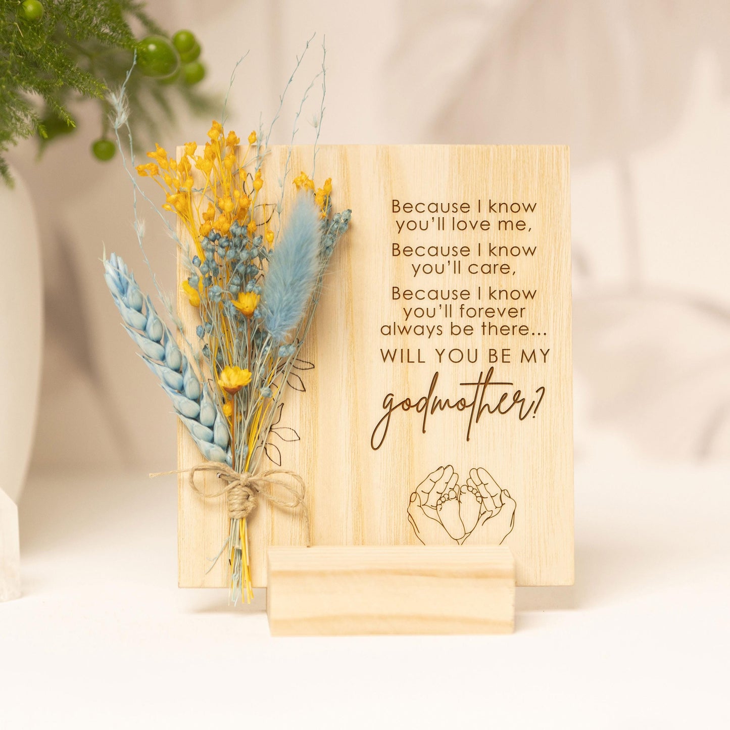 Godmother Proposal Dried Flower Card handmade with natural dried flowers