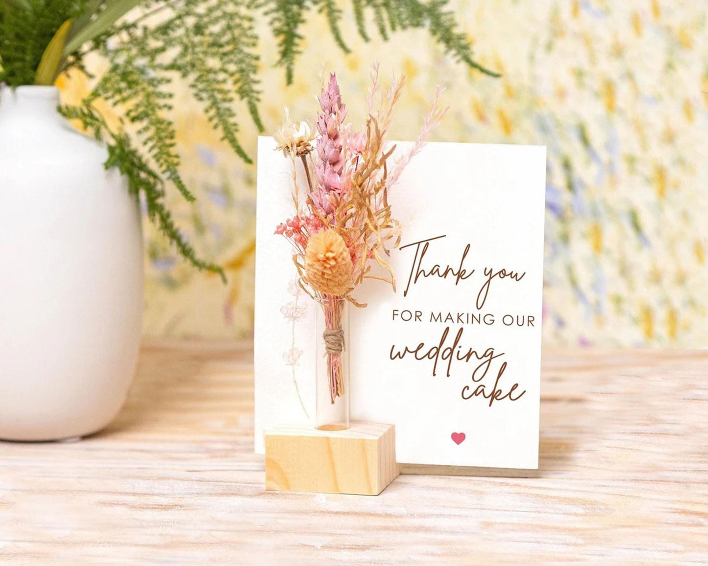 Thank You for Making Our Wedding Cake Card handmade with natural dried flowers