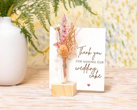 Thank You for Making Our Wedding Cake Card handmade with natural dried flowers