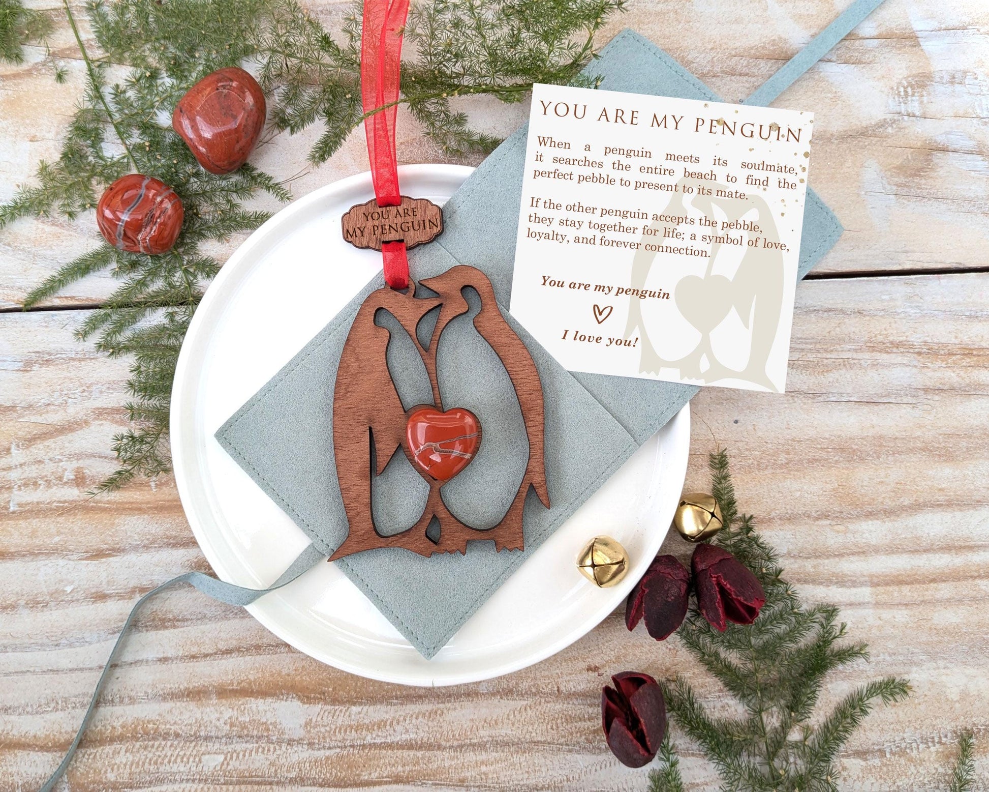 Penguin Pebble Love Wooden Story Card With Crystal: product image 2
