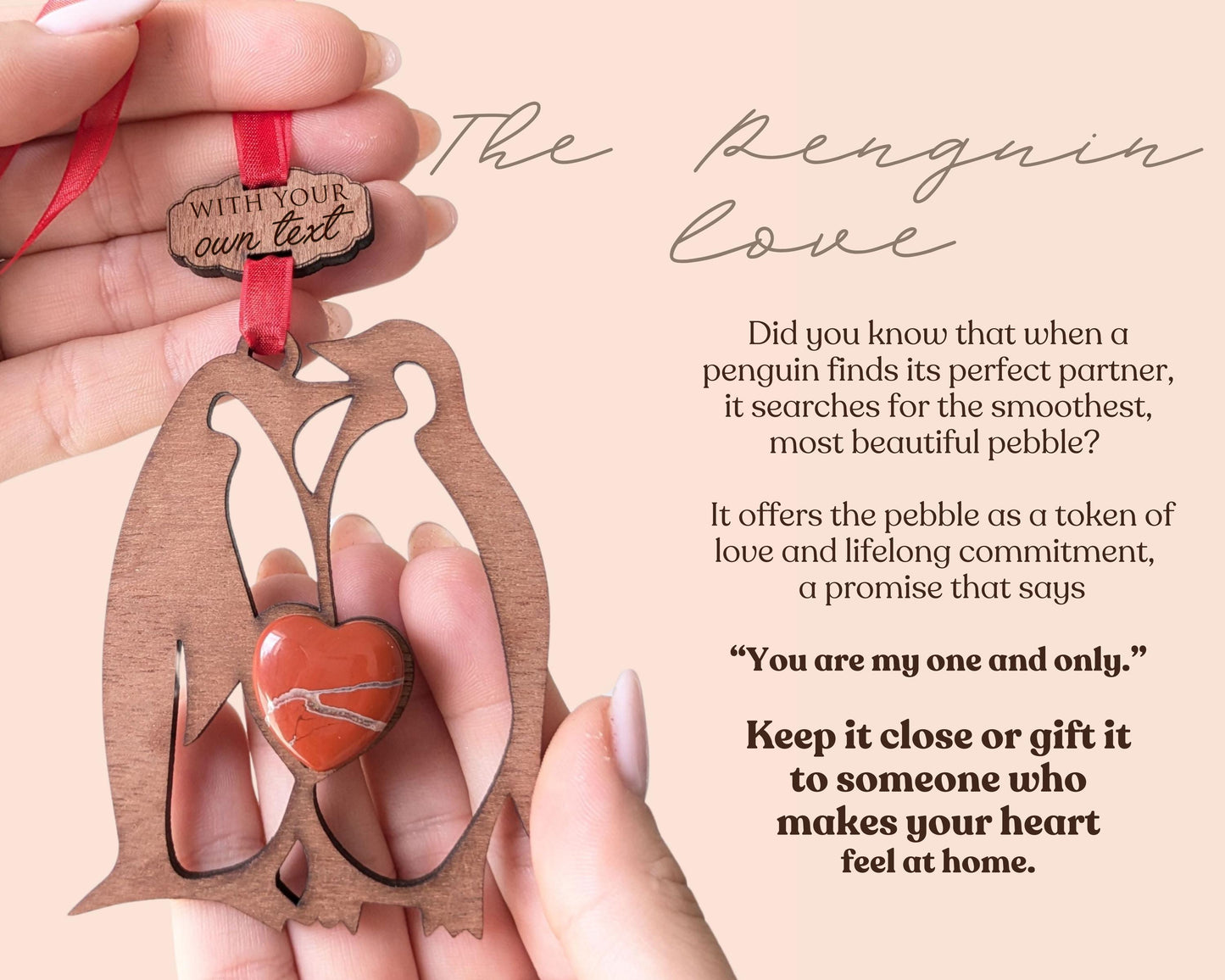 Penguin Couple Wooden Story Card With Crystal: product image 6