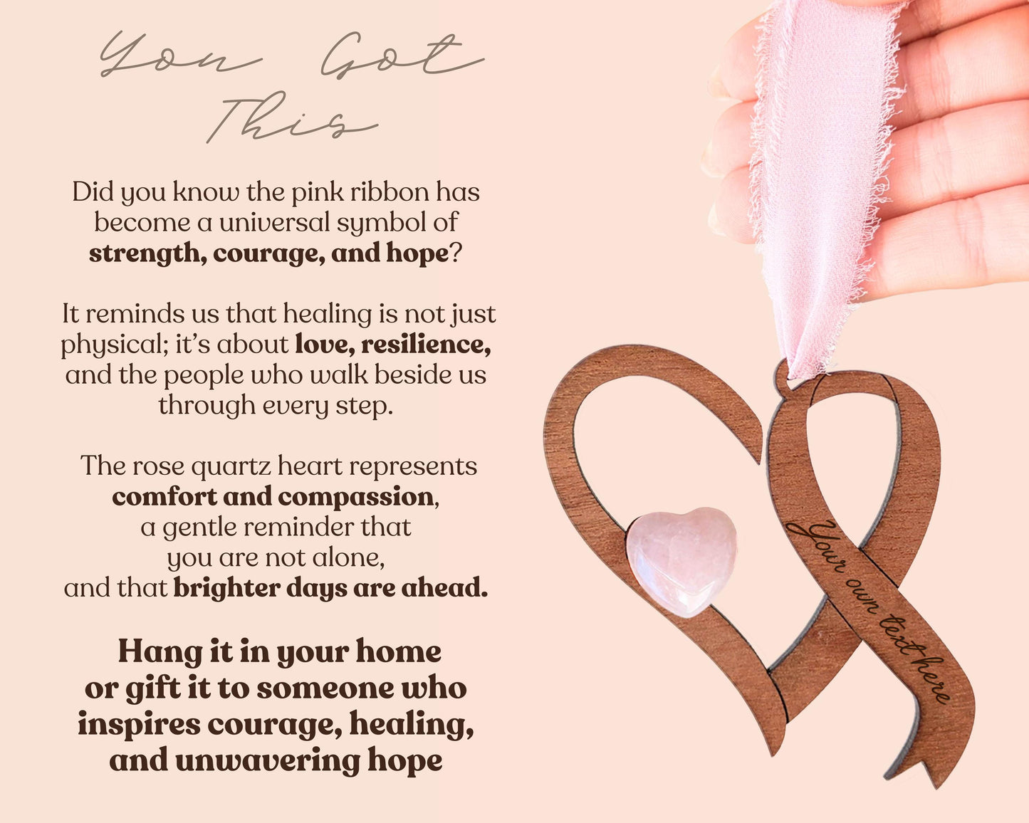 Beat Cancer Ribbon Wooden Story Card With Crystal: product image 5