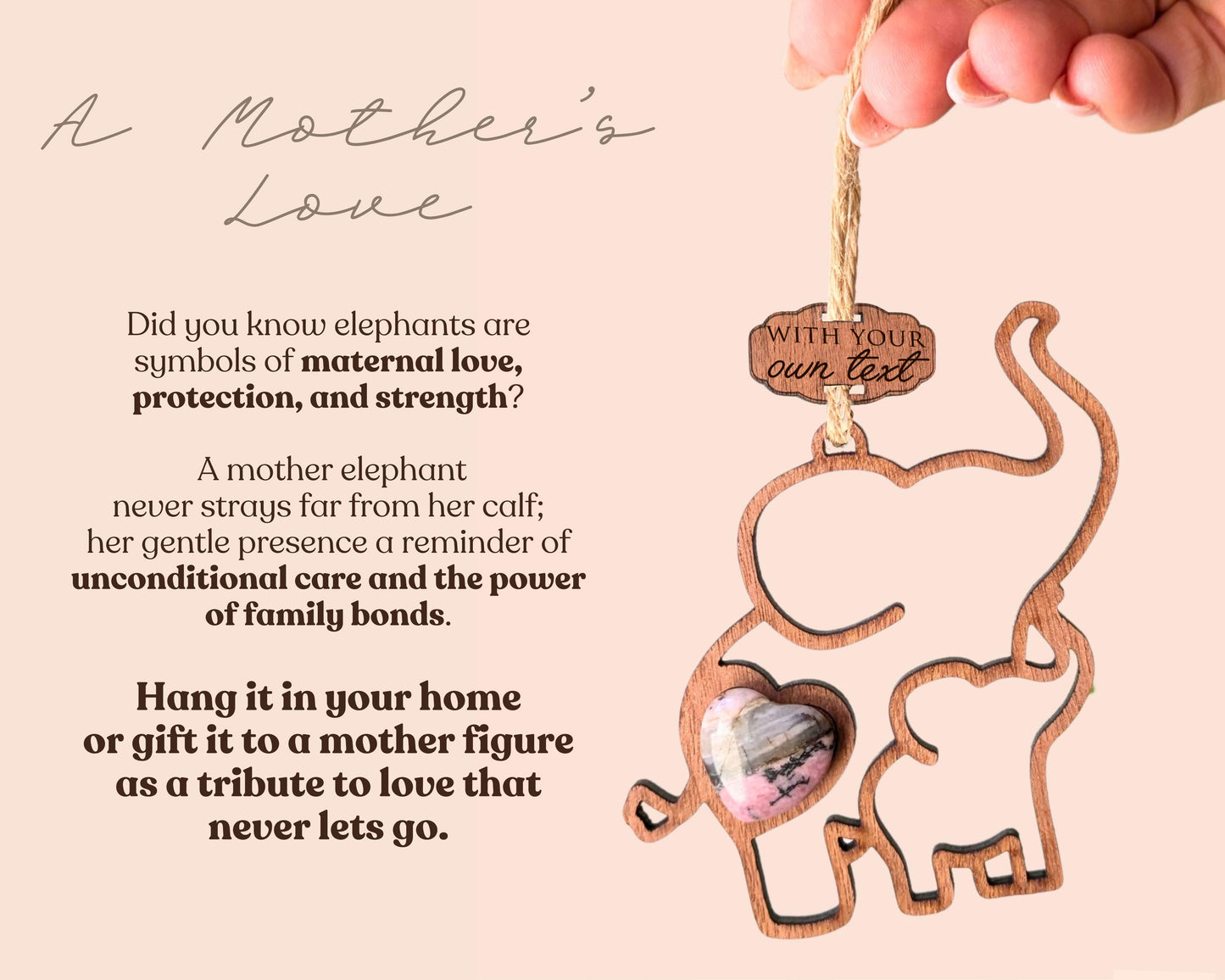 Mother and Baby Elephant Wooden Story Card With Crystal: product image 4
